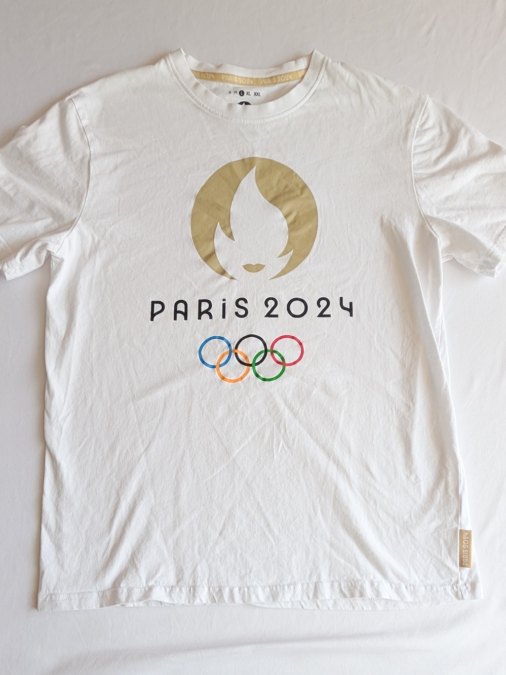 Paris 2024 Shirt Womens Large White Olympic Games Rings Graphic Tee Top Logo